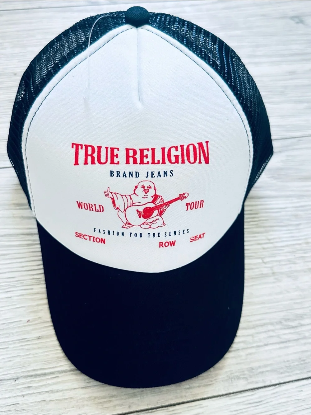 True Religion White, Black and Red Logo Kids Trucker Hat size 5-8 years